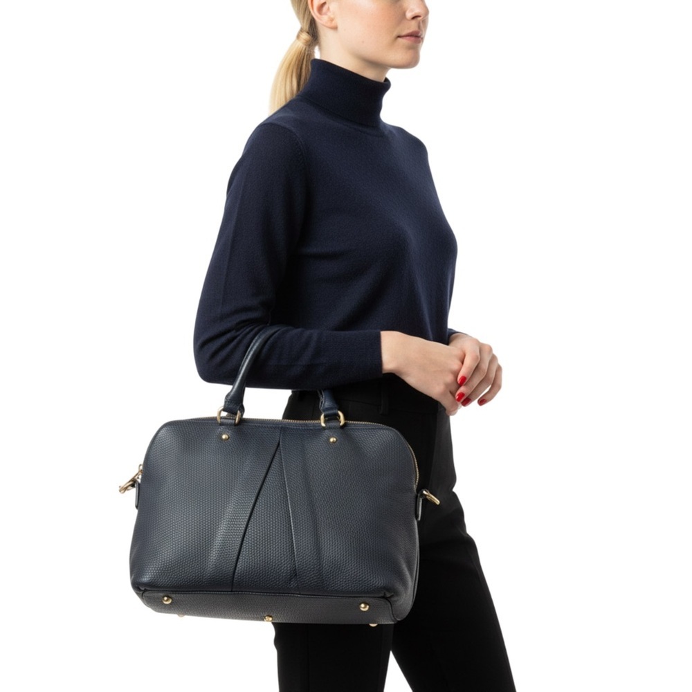 Vera Pellé Navy Blue Leather Retractable Top Handle Satchel Made in Italy Woman